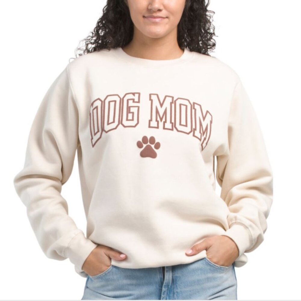 NWT PACIFIC & CO Dog Mom Sweatshirt Crew Neck Cream Tan